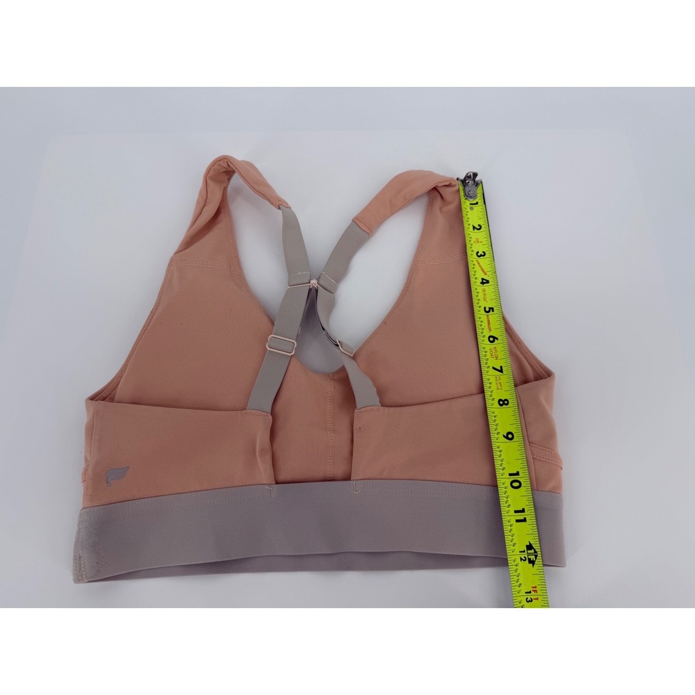 Fabletics Pink Grey V-Neck Adjustable Racerback Sports Bra with Back Pockets - Picture 7 of 8